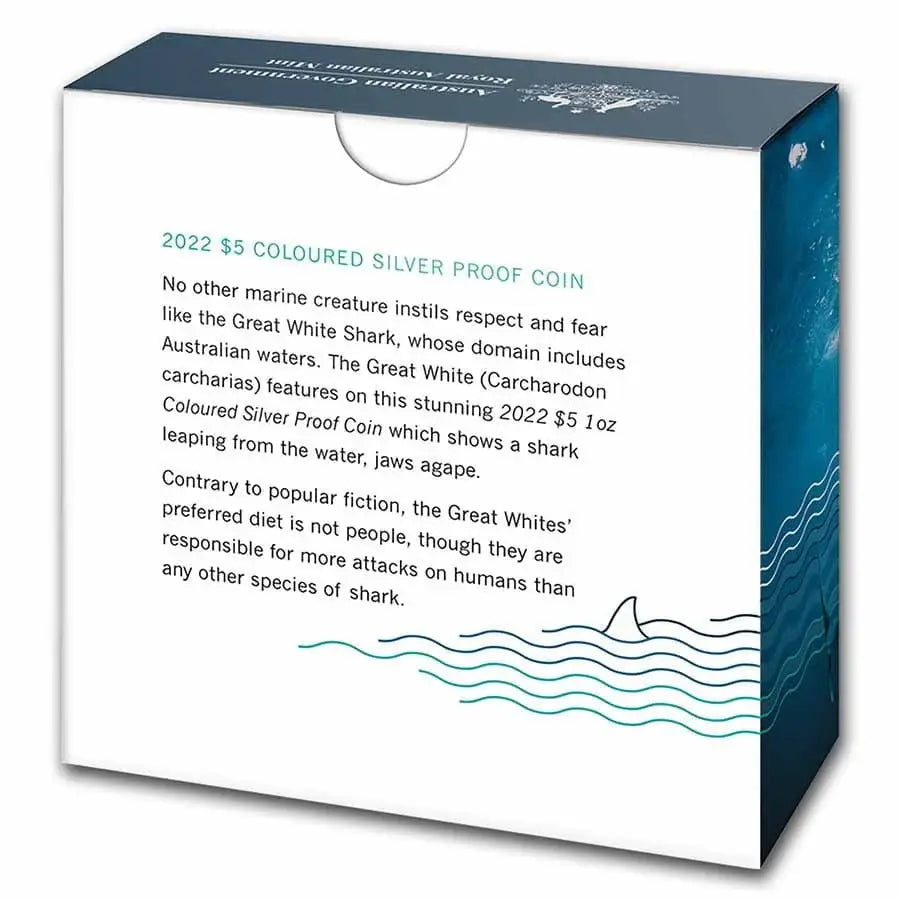 2022 $5 The Great White Shark 1oz Silver Proof Coloured Coin - Mastercoins