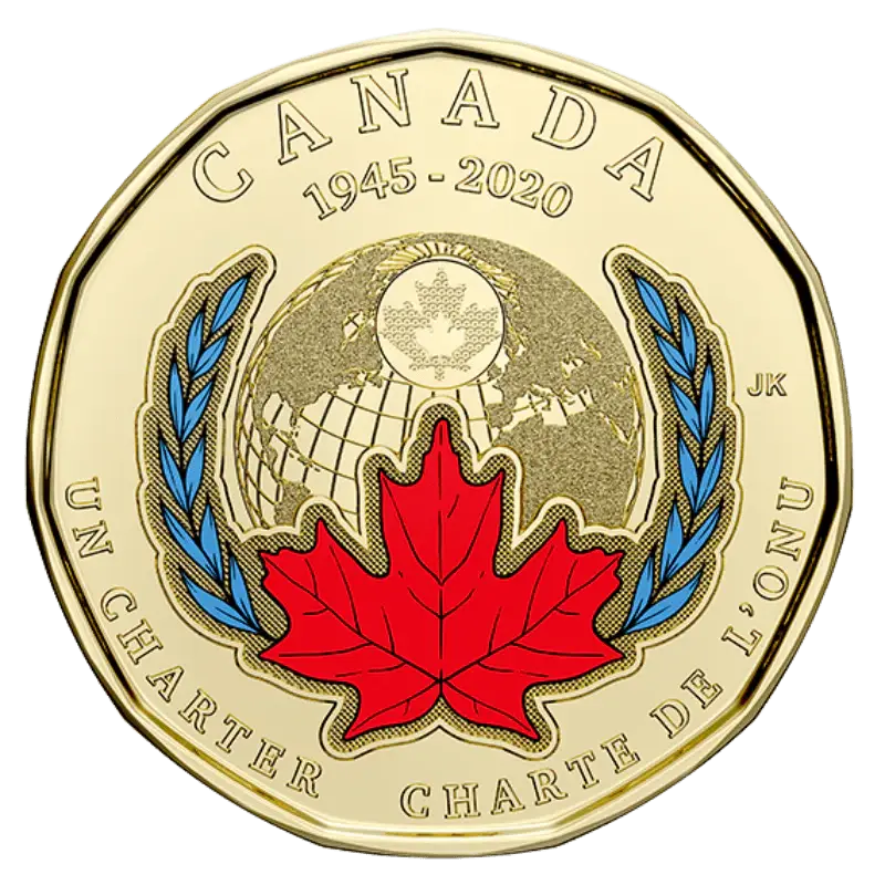 (Coloured) 2020 Canadian $1 Signing Of The United Nations Charter 75th Anniv - Mastercoins