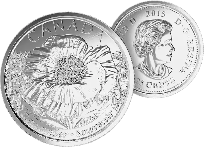 (Non - Coloured) 2015 Canadian 25 Cent Remembrance Poppy Coin - UNC ex Mint Roll - Mastercoins