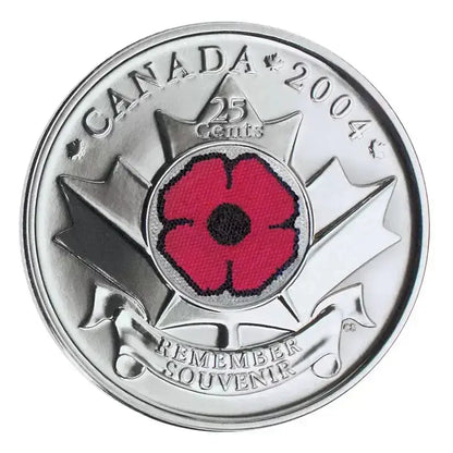 2004-P Canadian 25-Cent Remembrance Poppy Coloured Quarter Special Wrap Roll