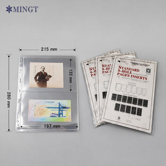 10X Paper Money Banknote Folders Pages 2 Slots 9 Holes Binder x 10 Pcs - Mastercoins