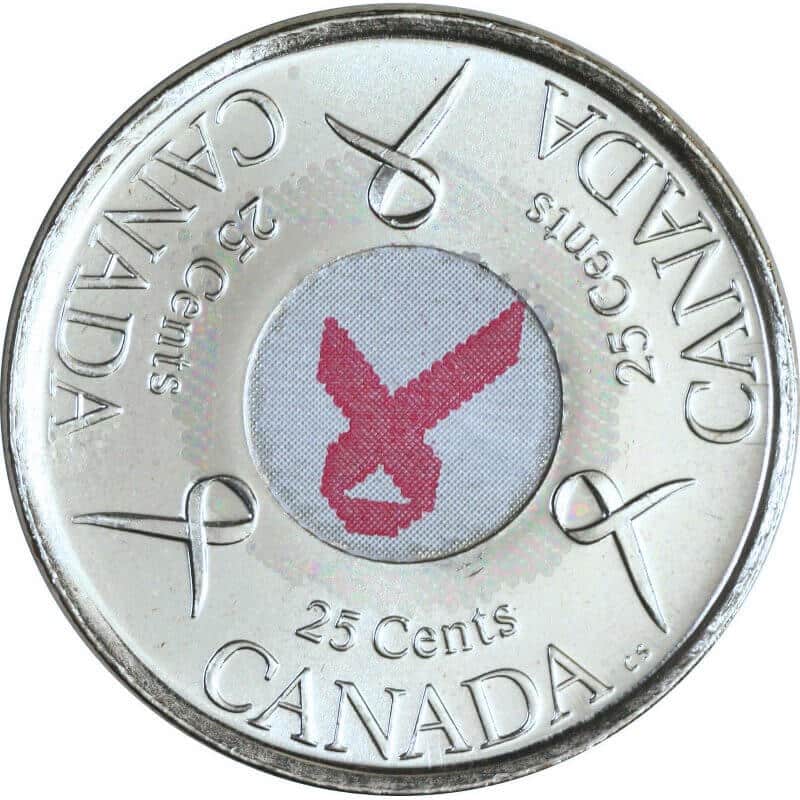 2006 Canadian 25 Cent Pink Ribbon, Breast Cancer Awareness Coloured Quarter Original Coin Roll - Mastercoins