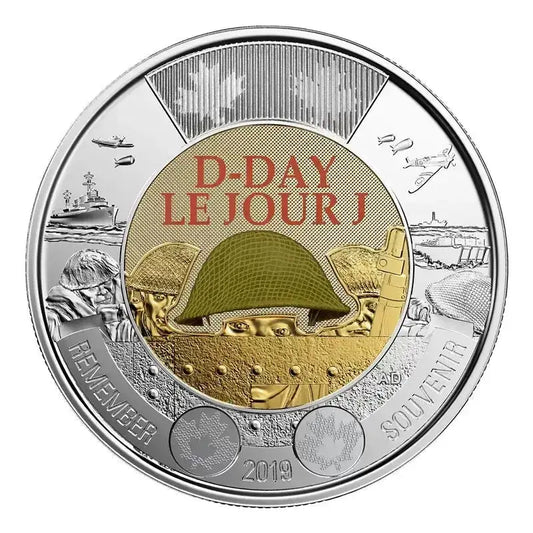 2019 Canadian $2 D - Day 75th Anniv Remembrance Coloured Toonie Coin - UNC ex Mint Roll - Mastercoins