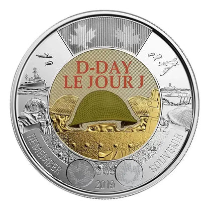 2019 Canadian $2 D - Day 75th Anniv Remembrance Coloured Toonie Special Wrap Coin Roll - Mastercoins