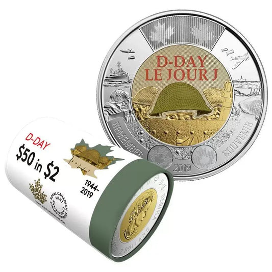 2019 Canadian $2 D - Day 75th Anniv Remembrance Coloured Toonie Special Wrap Coin Roll - Mastercoins