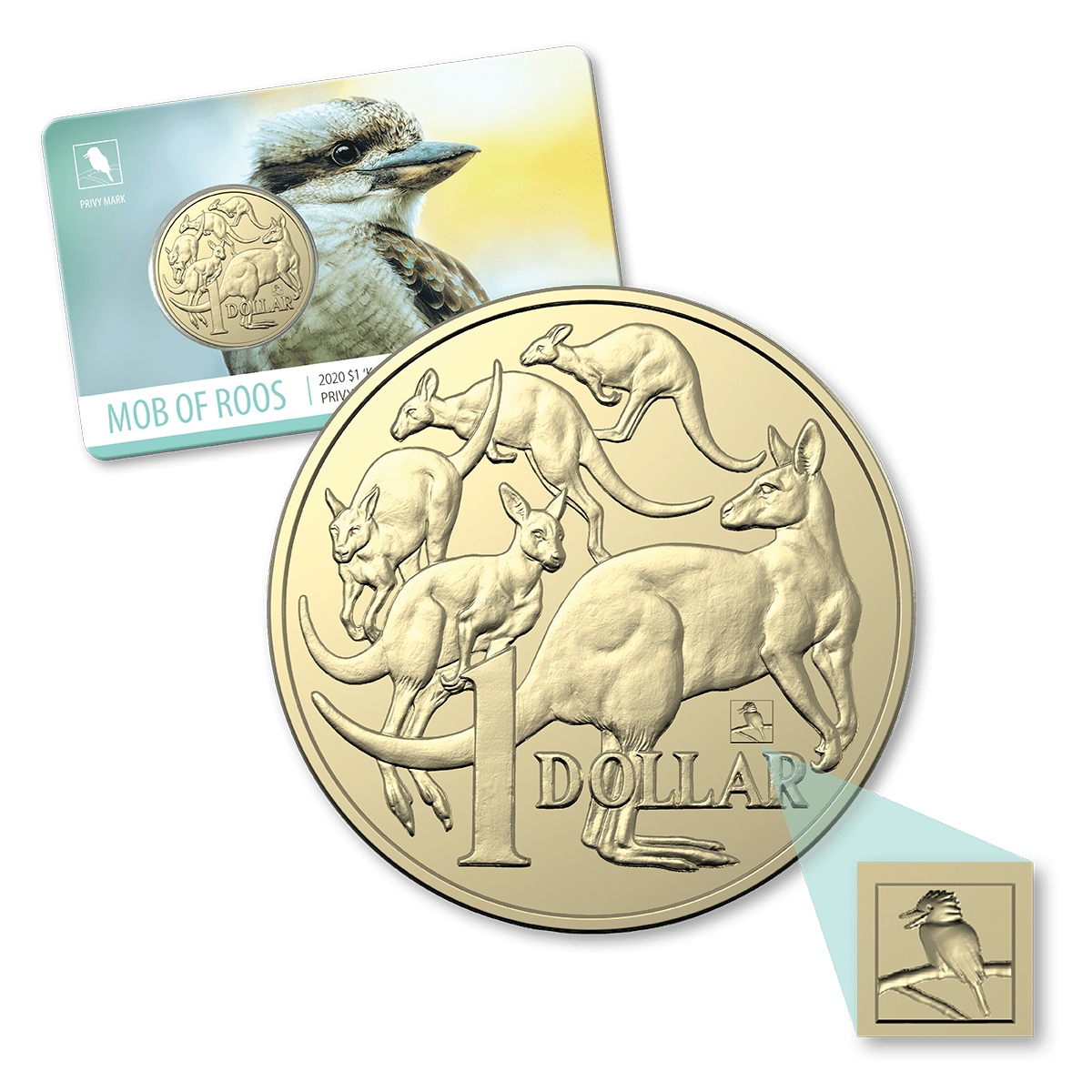 2020 $1 Mob of Roos 'Kookaburra' Privy Mark Uncirculated Coin - Sydney ANDA - Mastercoins