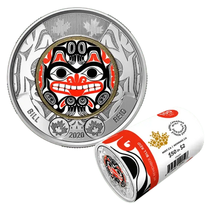 2020 Canadian $2 Bill Reid: Xhuwaji, Haida Grizzly Bear Coloured Toonie Special Wrap Roll - Mastercoins
