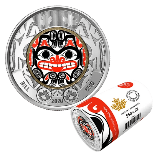 2020 Canadian $2 Bill Reid: Xhuwaji, Haida Grizzly Bear Coloured Toonie Special Wrap Roll - Mastercoins
