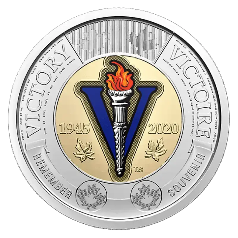 2020 Canadian $2 End of the WWII 75th Anniv/Victory Coloured Toonie Coin - UNC ex Mint Roll - Mastercoins
