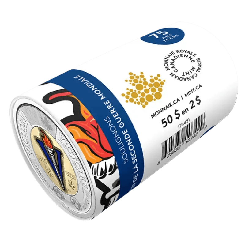 2020 Canadian $2 End of the WWII 75th Anniv/Victory Coloured Toonie Special Wrap Coin Roll - Mastercoins