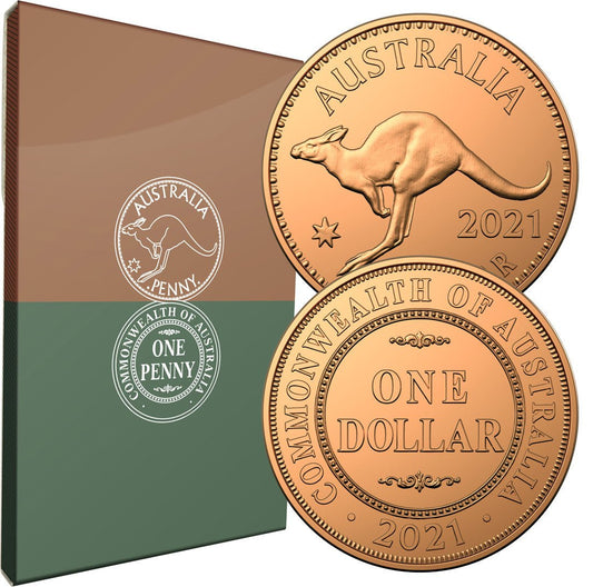 2021 $1 Australian Penny 1911-1964 Copper Uncirculated Two-Coin Set - Mastercoins