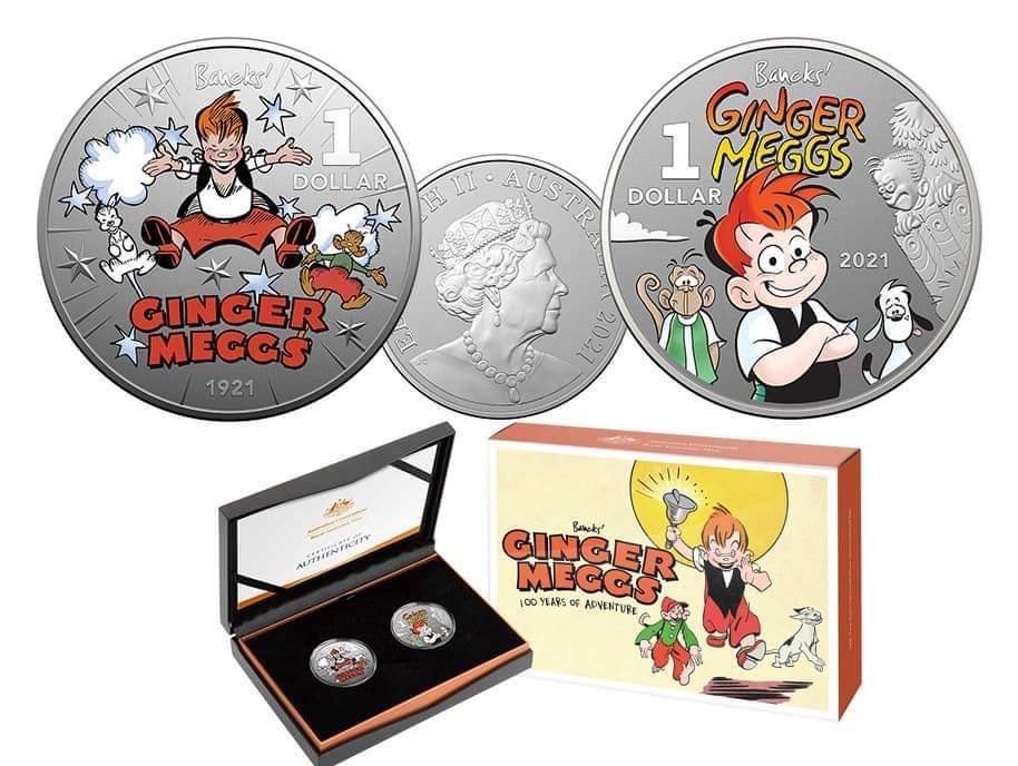 2021 $1 Centenary Of Ginger Meggs Coloured Two Coin 1/2 oz Silver - Mastercoins