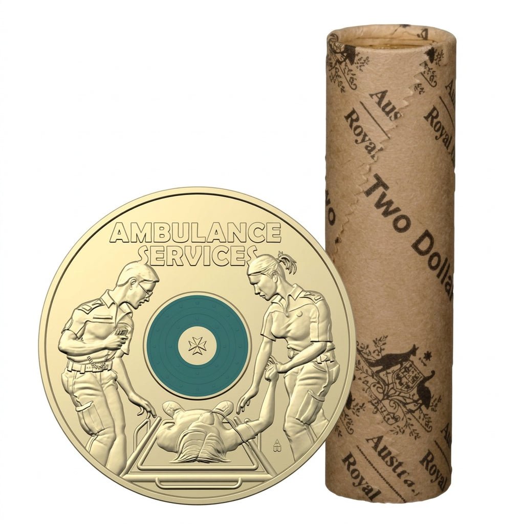 2021 $2 Australian Ambulance Services Coloured Coin - Original RAM Roll (25 Coins) - Mastercoins