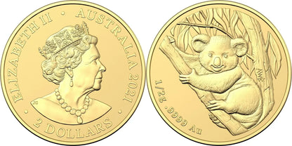2021 $2 Mini Koala 1/2 gram 0.5g .9999 Gold Frosted Uncirculated Coin - Mastercoins