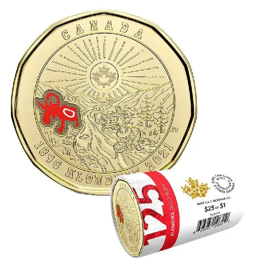 2021 Canadian $1 Klondike Gold Rush 125th Anniv Coloured Loonie Special Wrap Coin Roll - Mastercoins