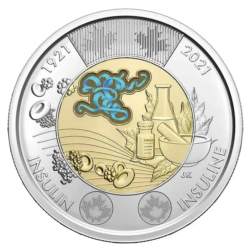 2021 Canadian $2 Discovery of Insulin 100th Anniv Coloured Toonie Special Wrap Coin Roll - Mastercoins