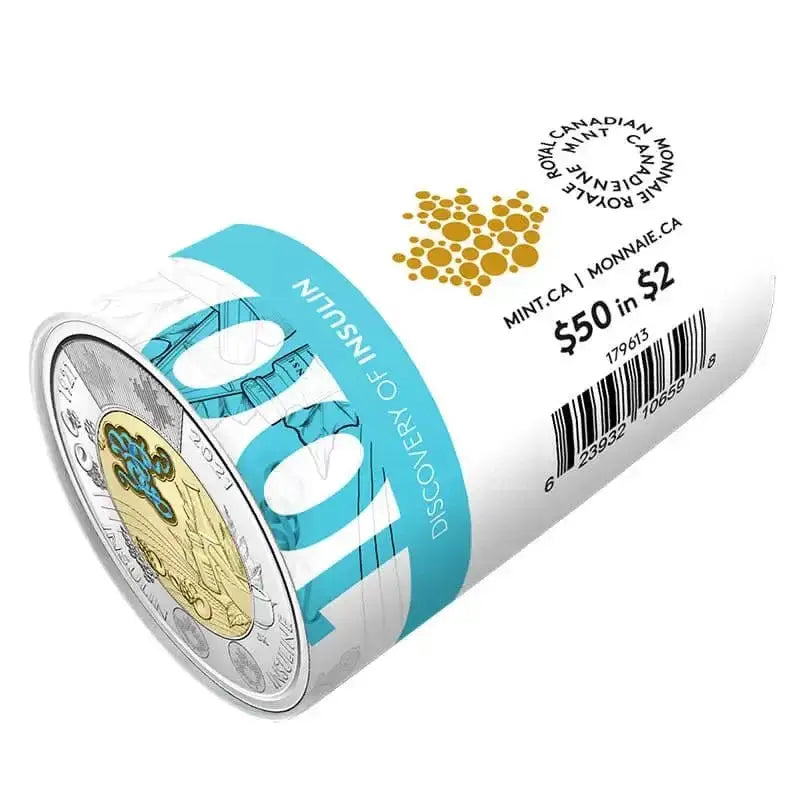 2021 Canadian $2 Discovery of Insulin 100th Anniv Coloured Toonie Special Wrap Coin Roll - Mastercoins