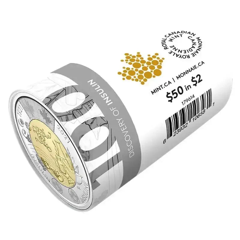 2021 Canadian $2 Discovery of Insulin 100th Anniv Non - Coloured Toonie Special Wrap Coin Roll - Mastercoins