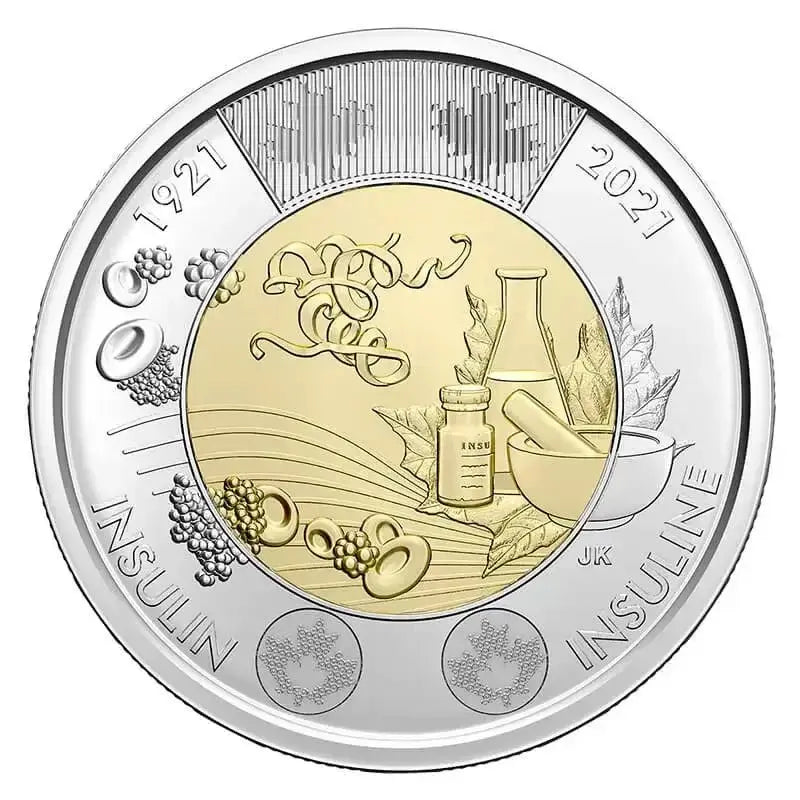2021 Canadian $2 Discovery of Insulin 100th Anniv Non - Coloured Toonie Special Wrap Coin Roll - Mastercoins