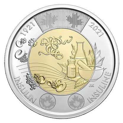 2021 Canadian $2 Discovery of Insulin 100th Anniv Non - Coloured Toonie Special Wrap Coin Roll - Mastercoins