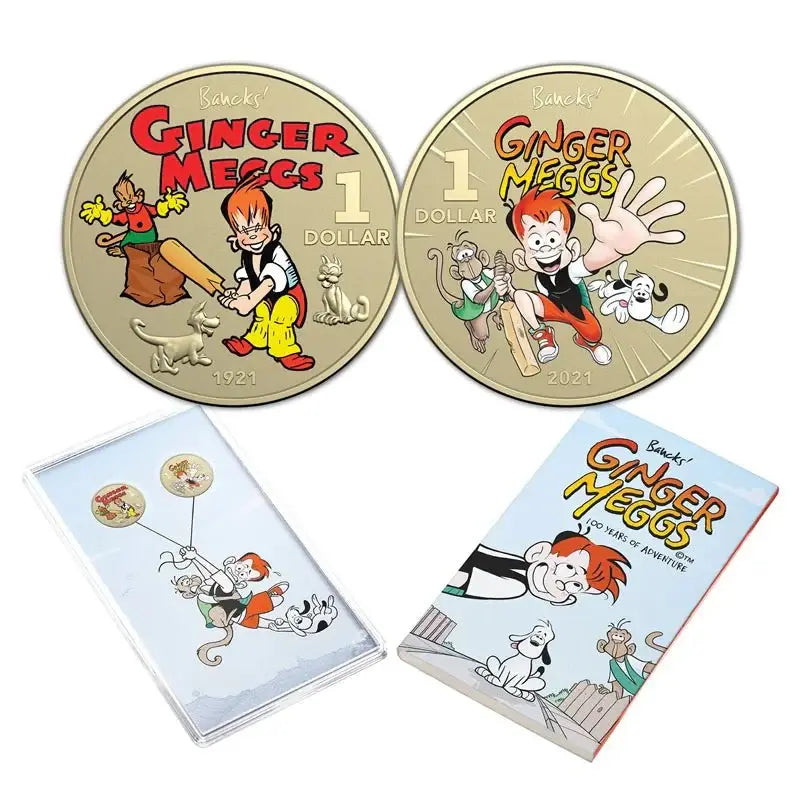 2021 Ginger Meggs Centenary Coloured 2 Coin $1 UNC Set - Mastercoins