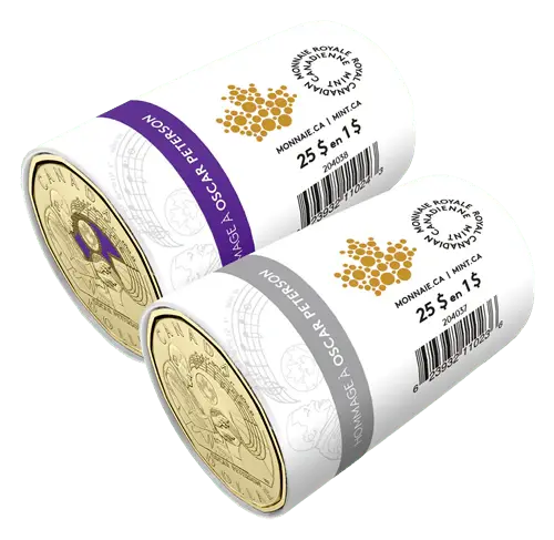 2022 $1 Oscar Peterson Special Wrap Coloured & Non Coloured Coin Roll Set - Mastercoins