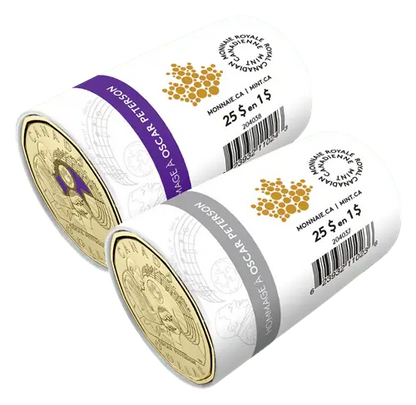 2022 $1 Oscar Peterson Special Wrap Coloured & Non Coloured Coin Roll Set - Mastercoins