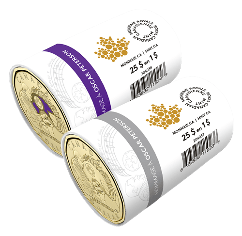 2022 $1 Oscar Peterson Special Wrap Coloured & Non Coloured Coin Roll Set - Mastercoins
