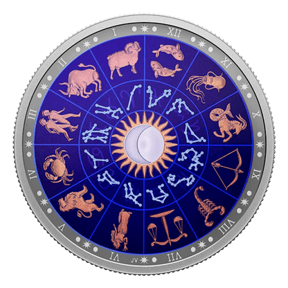 2022 $30 Signs of the Zodiac 2 oz Pure Silver Glow in The Dark Coin - Mastercoins