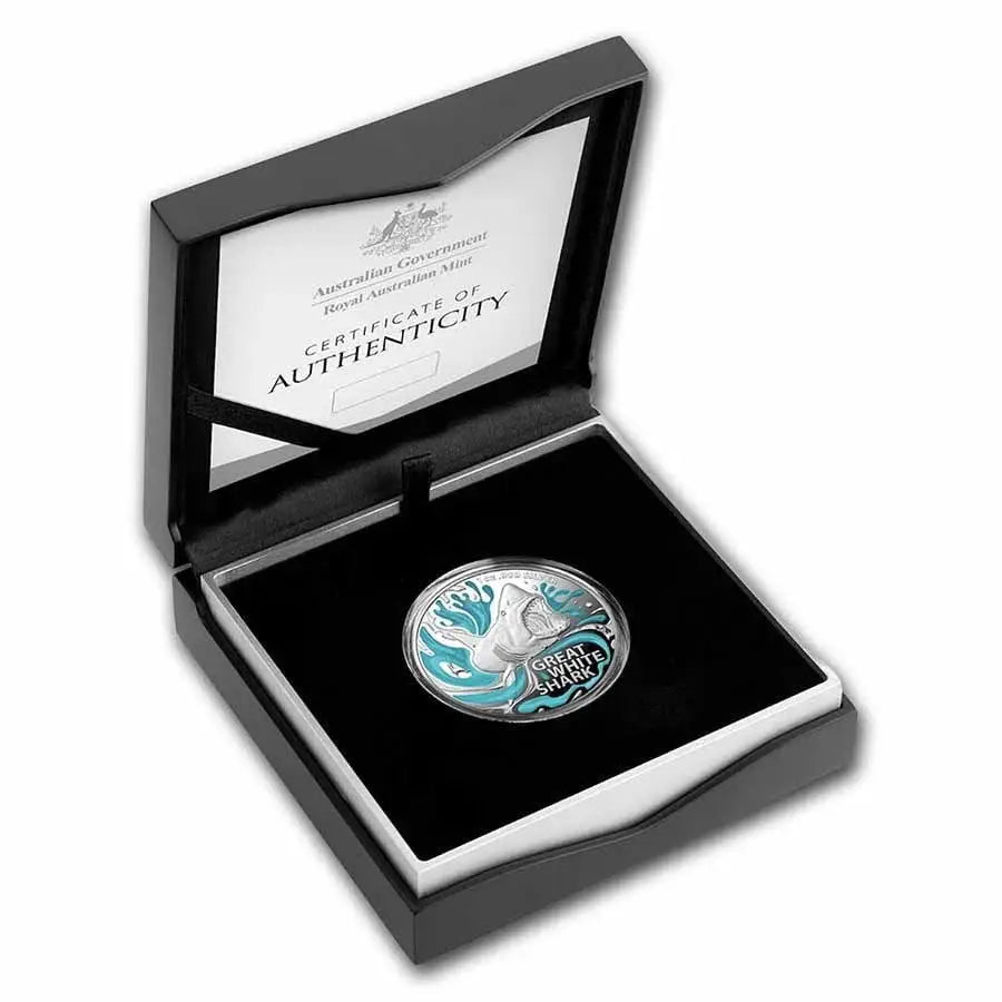 2022 $5 The Great White Shark 1oz Silver Proof Coloured Coin - Mastercoins