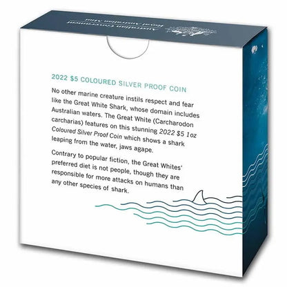 2022 $5 The Great White Shark 1oz Silver Proof Coloured Coin - Mastercoins