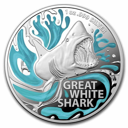 2022 $5 The Great White Shark 1oz Silver Proof Coloured Coin - Mastercoins