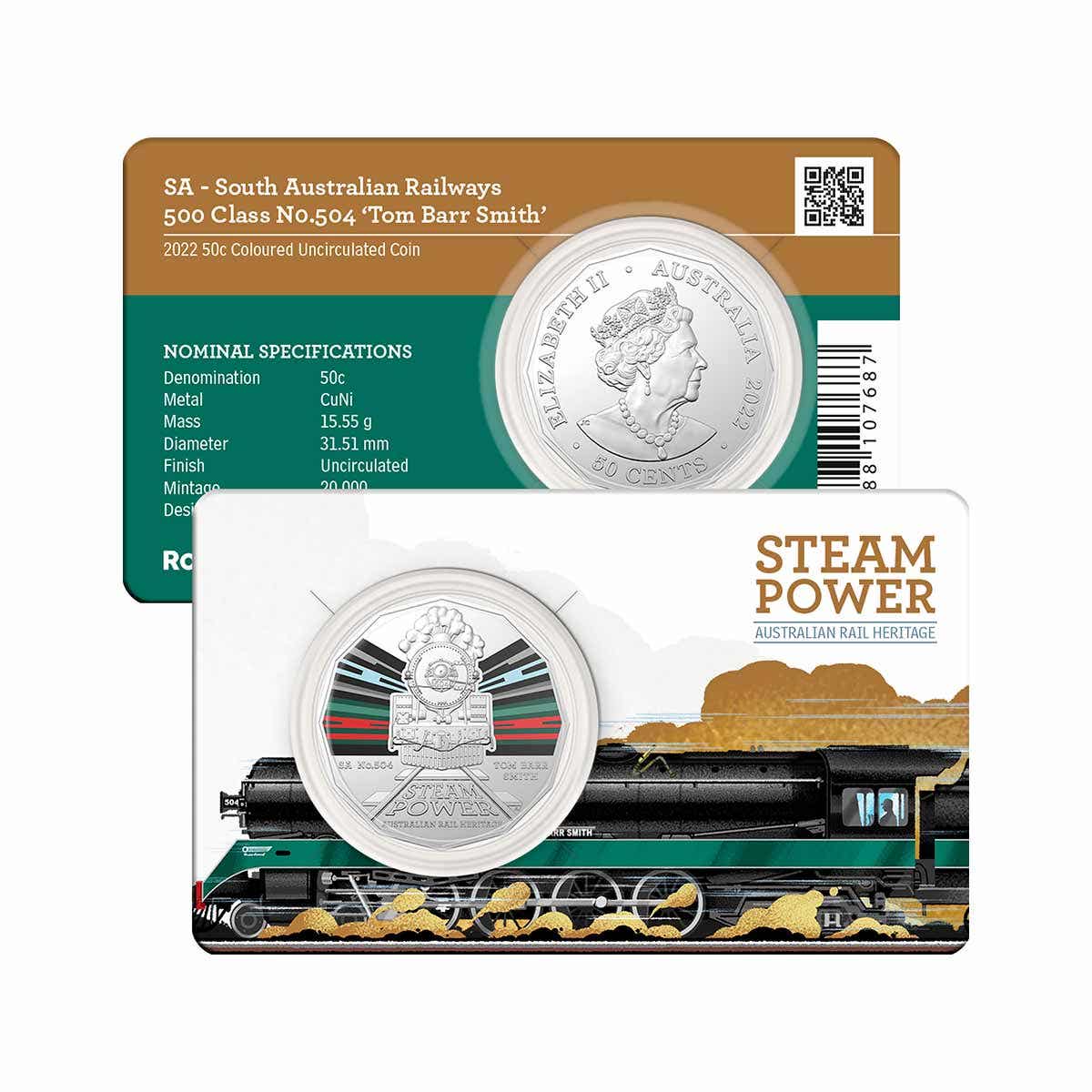 2022 50c Steam Power - SA Railways 500 Class No.504 'Tom Barr Smith' Coloured Coin - Mastercoins