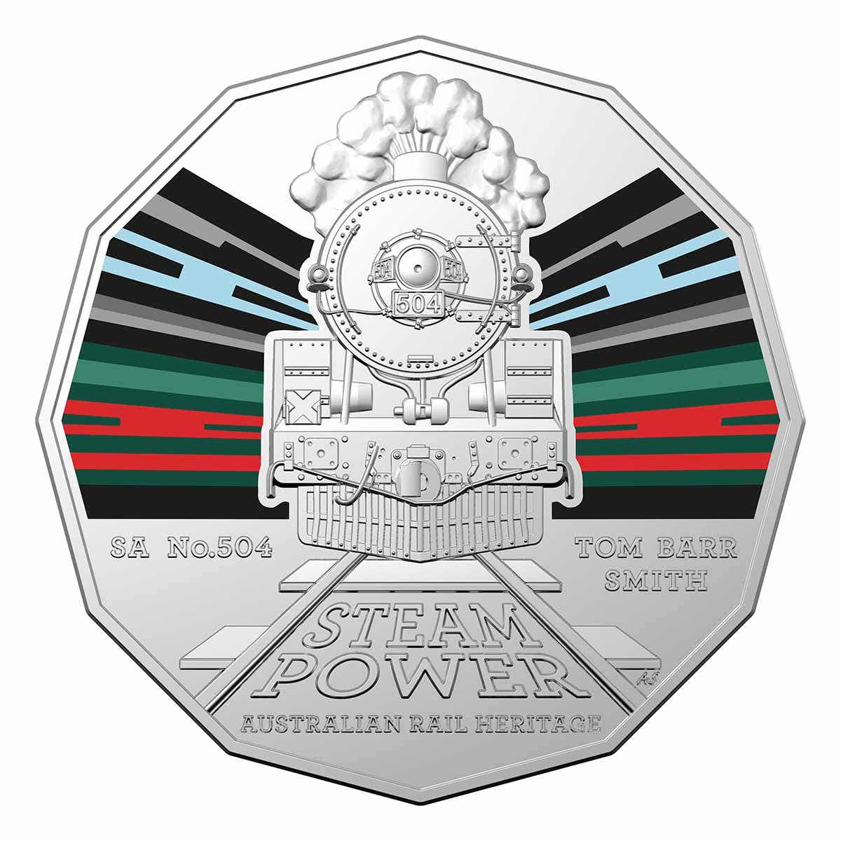 2022 50c Steam Power - SA Railways 500 Class No.504 'Tom Barr Smith' Coloured Coin - Mastercoins