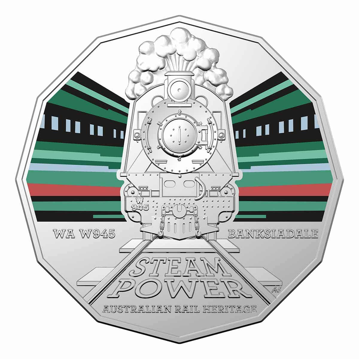 2022 50c Steam Power - WA Railways W Class W945 'Banksiadale' Coloured Coin - Mastercoins