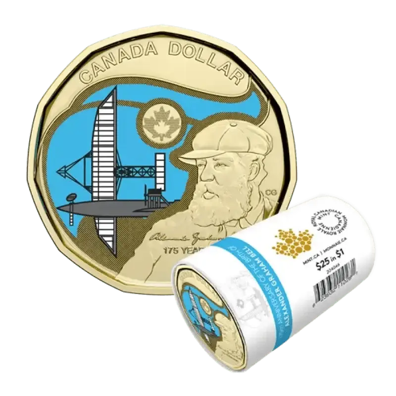 2022 Canadian $1 Birth of Alexander Graham Bell Coloured Loonie Special Wrap Coin Roll - Mastercoins