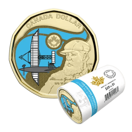 2022 Canadian $1 Birth of Alexander Graham Bell Coloured Loonie Special Wrap Coin Roll - Mastercoins