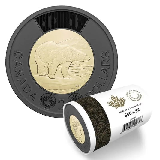 2022 Canadian $2 Polar Bear/Solemn Tribute to Queen Elizabeth II Black Ring Toonie Special Mint Wrap Coin Roll - Mastercoins