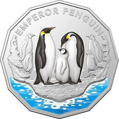 2023 50c Australian Antarctic Territory - Emperor Penguin Coloured Coin - Mastercoins