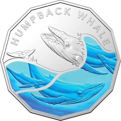 2023 50c Australian Antarctic Territory - Humpback Whale Coloured Coin - Mastercoins
