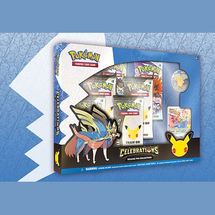 Pokémon TCG: Celebrations Deluxe Pin Collection box featuring Zacian LV.X