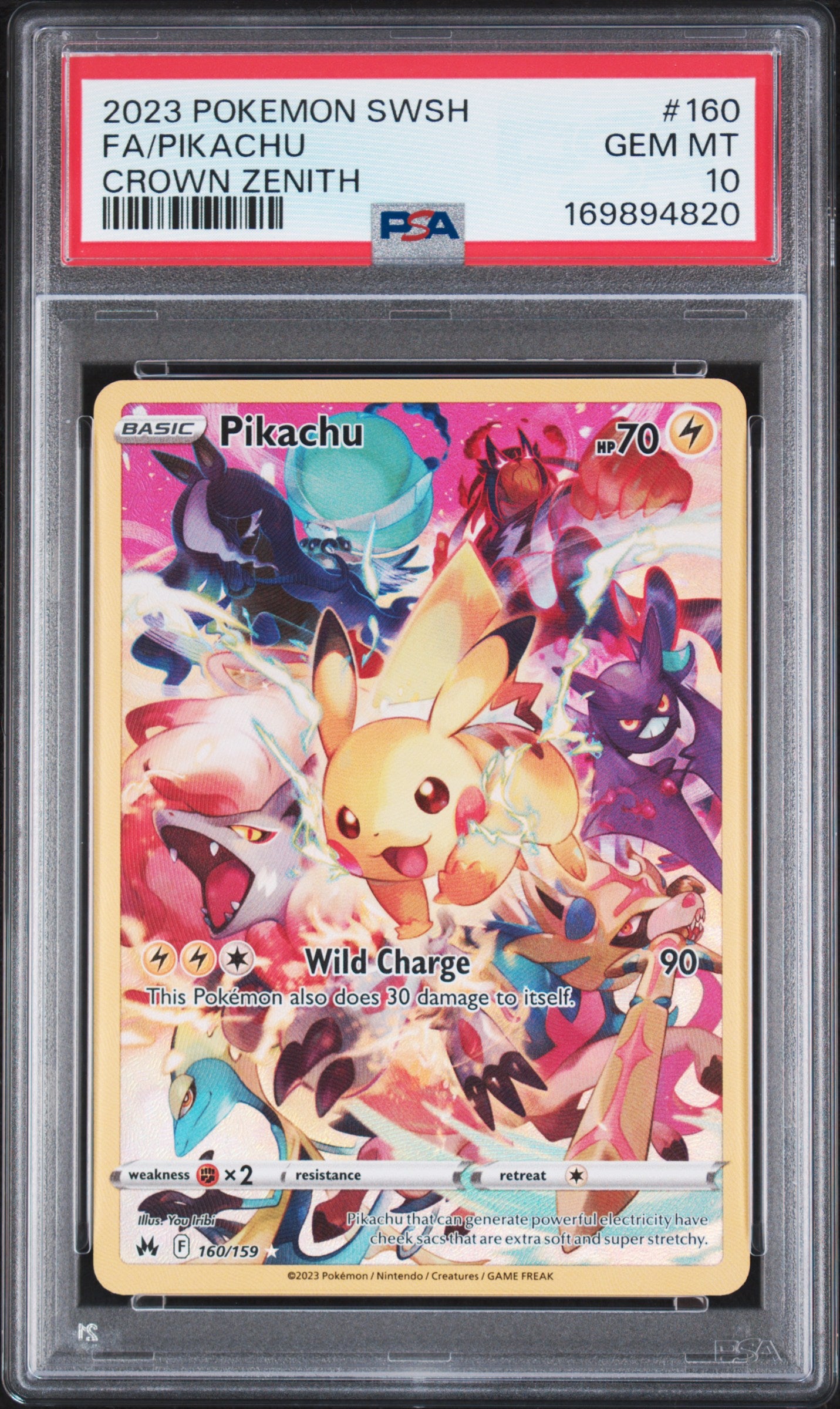 🎰👀 PIKACHU 160/159 SWORD SHIELD CROWN ZENITH PSA 10