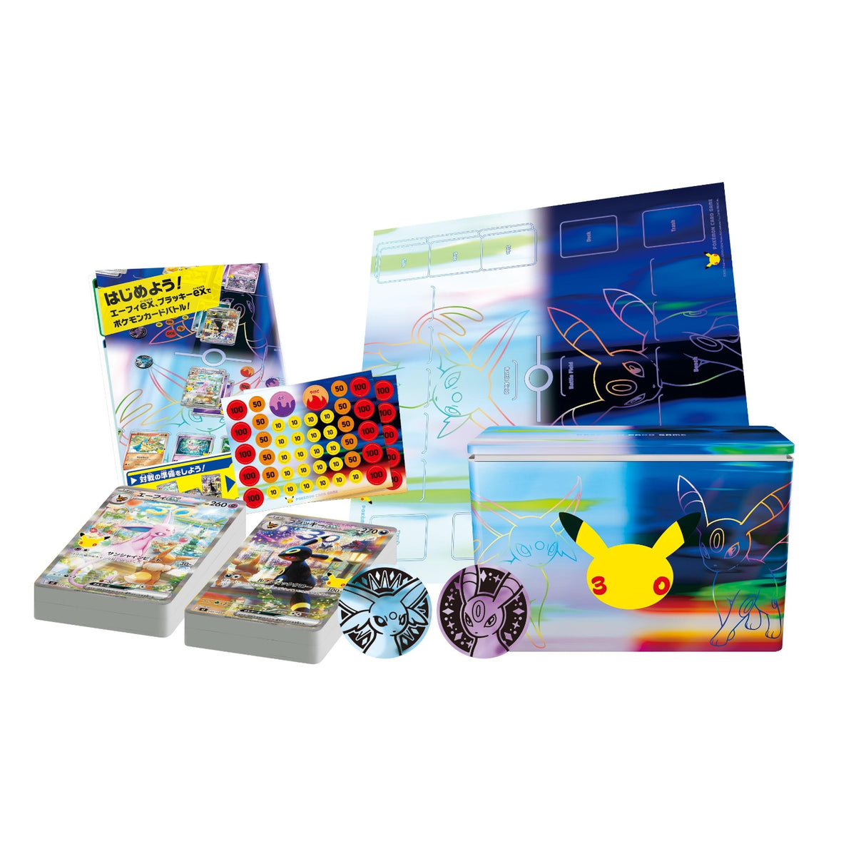 Pokémon TCG: MEGA 30th CELEBRATION Premium Deck Set Espeon & Umbreon - Contents