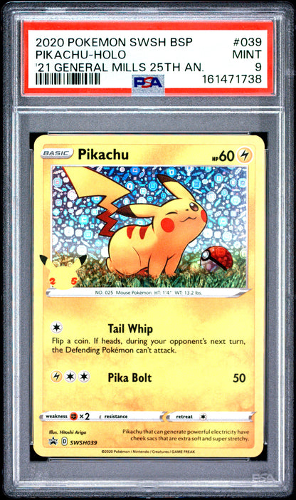 🎰👀 PIKACHU HOLO 039 SWSH BLACK STAR PROMO PSA 9