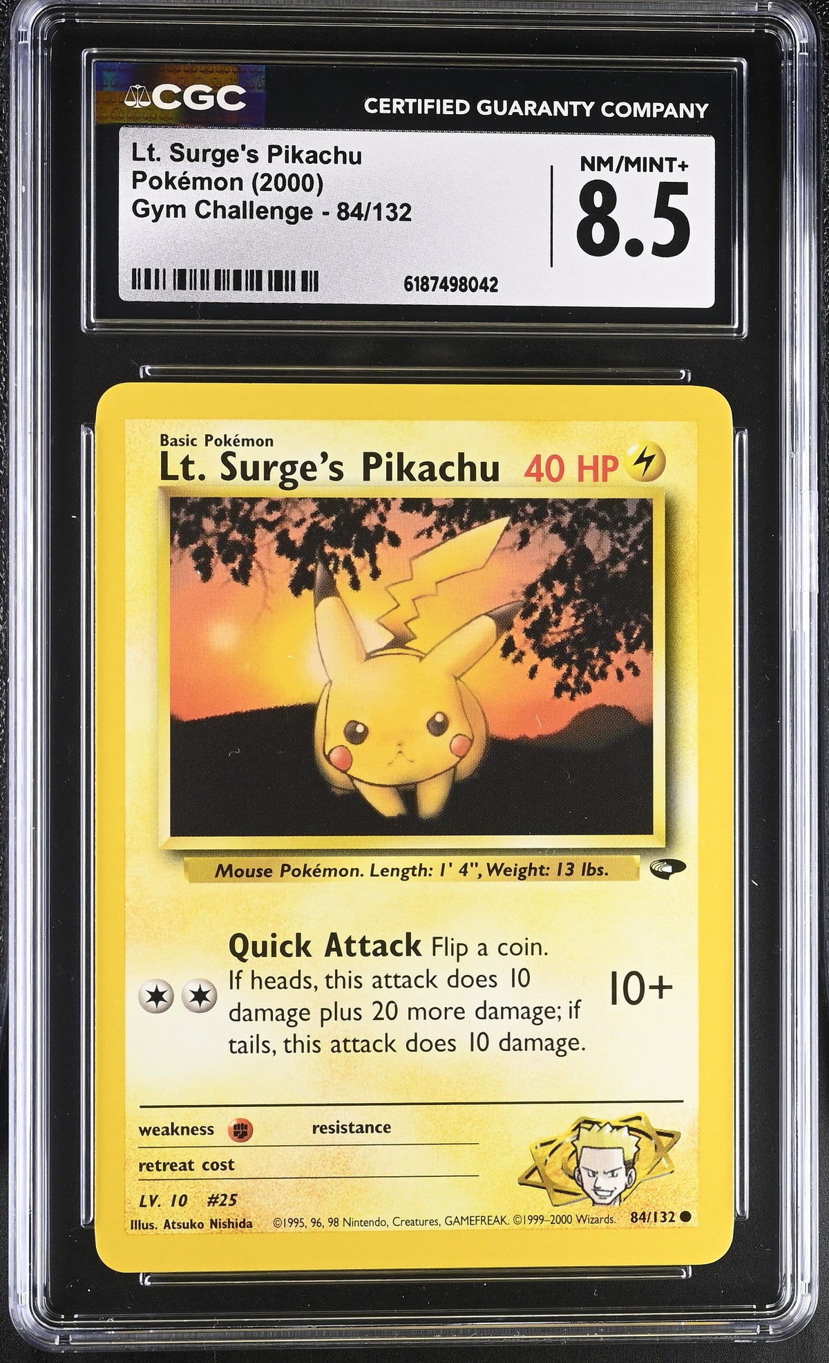 🎰👀 LT. SURGE'S PIKACHU 84/132 GYM CHALLENGE CGC 8.5