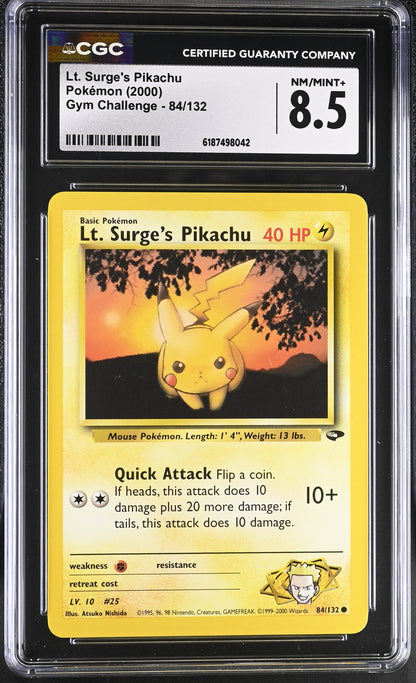 🎰👀 LT. SURGE'S PIKACHU 84/132 GYM CHALLENGE CGC 8.5