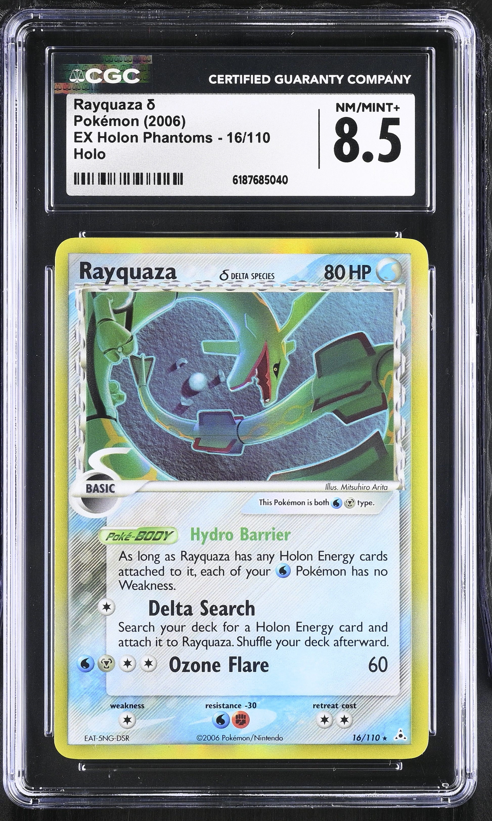 🎰👀 RAYQUAZA 16/110 EX HOLON PHANTOMS CGC 8.5