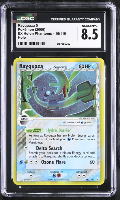 🎰👀 RAYQUAZA 16/110 EX HOLON PHANTOMS CGC 8.5
