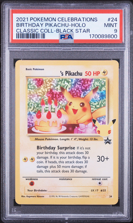 Birthday Pikachu Holo 24 PSA 9 Celebrations Classic Collection Mastercoins