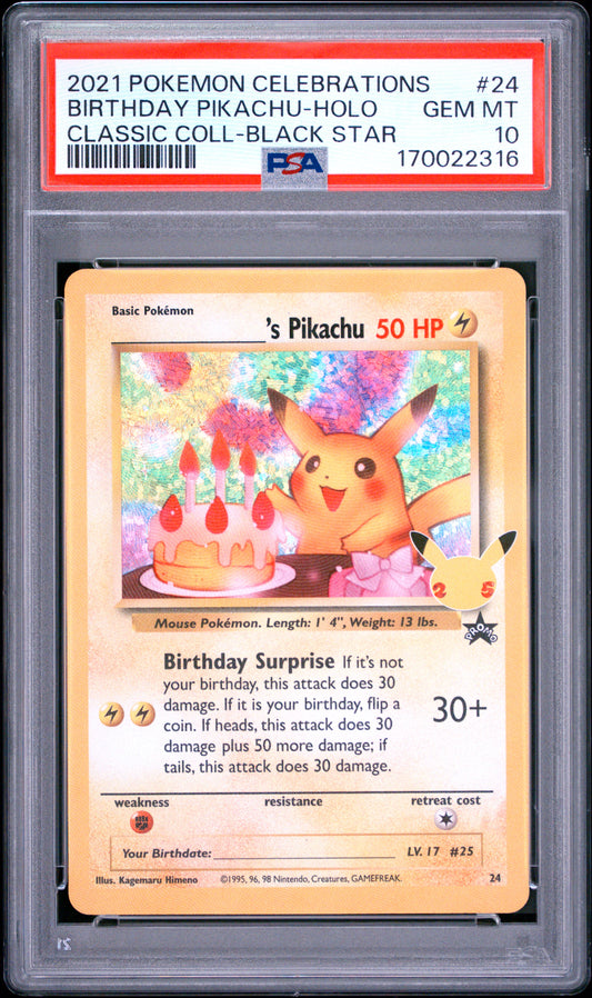 🎰👀 BIRTHDAY PIKACHU HOLO 24 CELEBRATIONS CLASSIC COLLECTION PSA 10